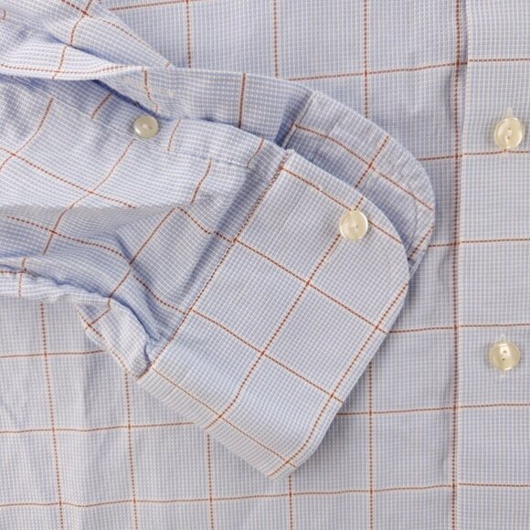 Eton Blue Orange Check 18 Button Up Convertible Cuff Pocket Long Sleeve Shirt - Picture 4 of 16